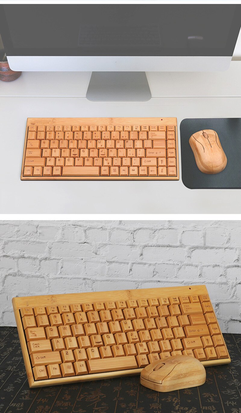 4G Bamboo Wireless Keyboard And Mouse Combo Natural Wood Handmade Computer Keyboard Plug And Play For Home Office Use