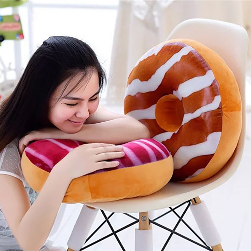Tapis de voiture en peluche 3D, nourriture Donut en peluche drôle, maison canapé chaise, coussins de voiture