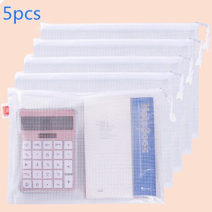 Verdikte A4 Document Zak Transparante Grote Capaciteit A4 Test Papier Opbergtas Briefpapier Waterdicht Etui Kantoorbenodigdheden: A4 white  5pcs