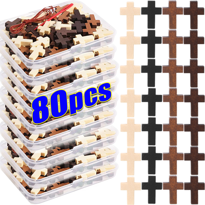 20/80pcs Wood Crosses Charms for DIY Jewelry Marking Finding Bracelet Necklace Small Cross Jewelry Pendants Components