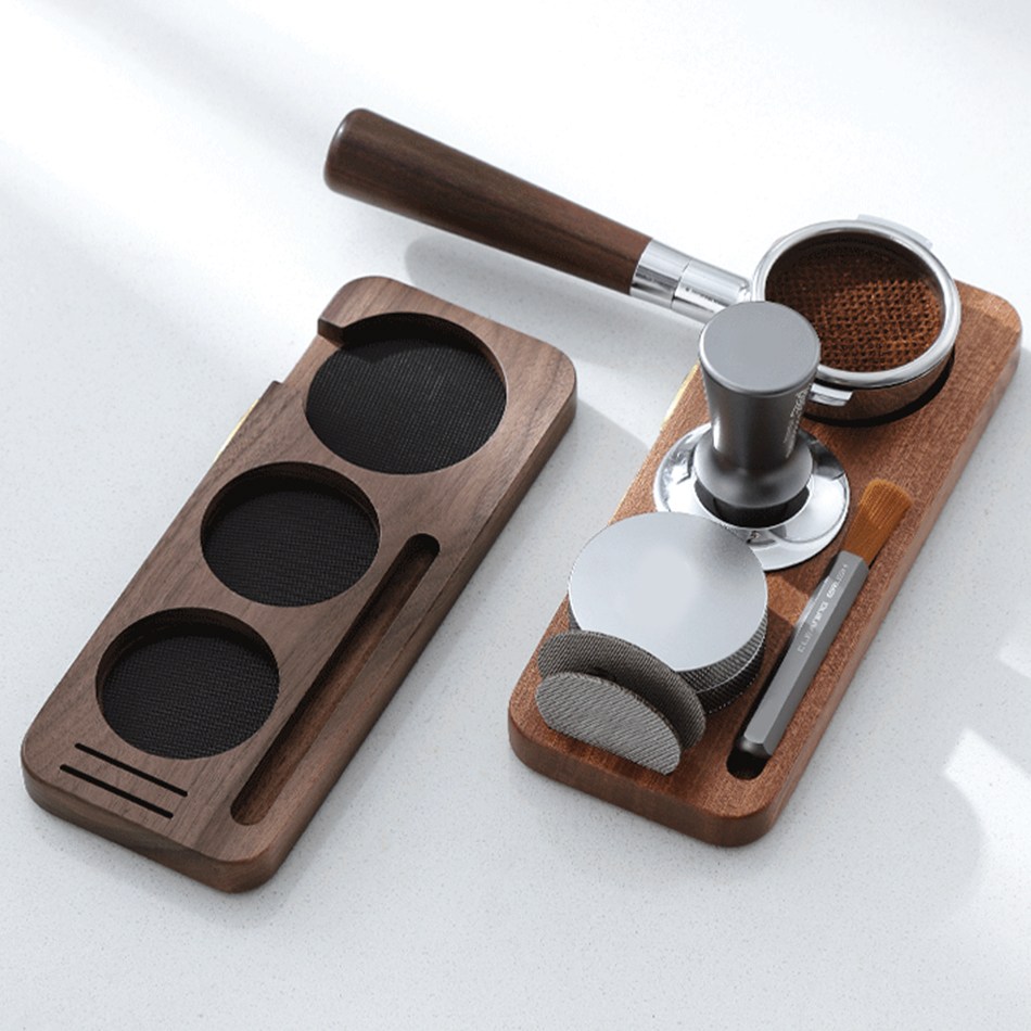 Base de Apoio para Porta-Filtro e Tamper de Café em Madeira Nogueira para Acessórios de Espresso 51MM 54MM 58MM - Suporte para Barista