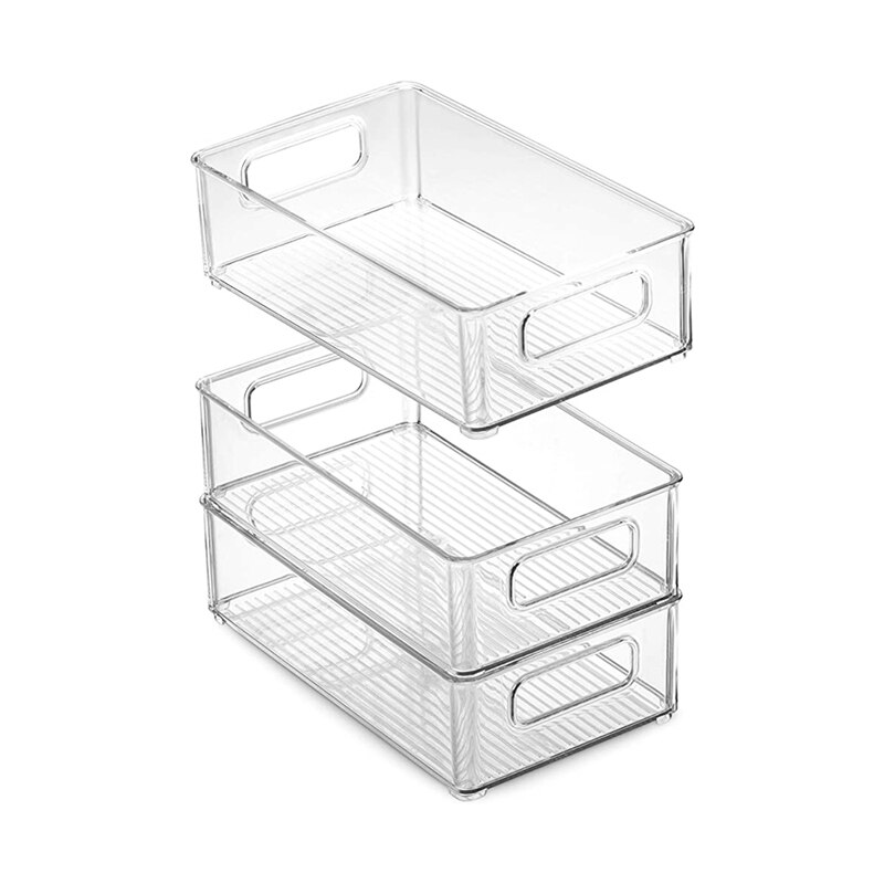 6Pcs Koelkast Organizer Bakken Stapelbaar Koelkast Organisatoren Met Uitsparing Handgrepen Clear Plastic Pantry Voedsel Opslag Rek