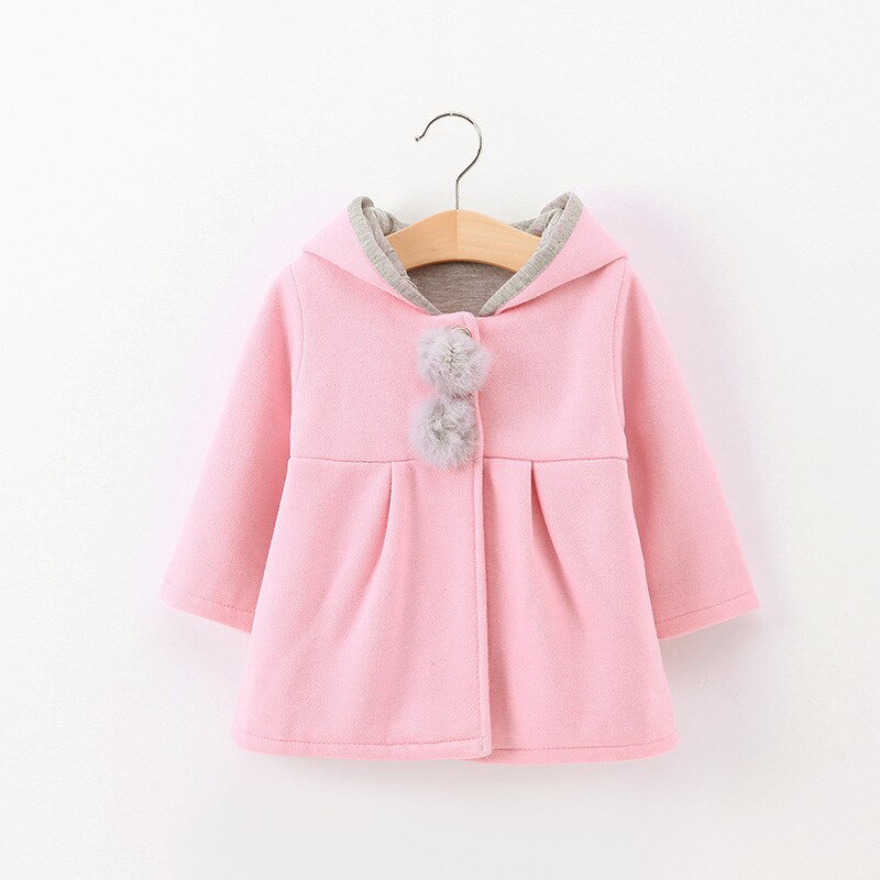 Children Outerwear Baby Girls Coat Long Sleeve 3d Rabbit Ears Casual Hoodies Winter Autumn Kids Clothes Clothing: pink / 9M 70CM