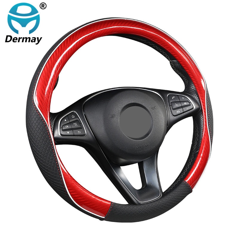 3D Sport Auto Steering Wheel Covers 37-38 Cm Micro Fiber + Lederen Carbon Fibre Beschermen Stuurwiel antislip