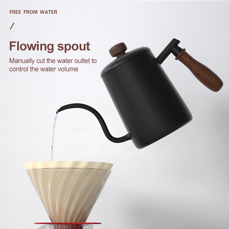 600ml Hand Coffee Pot 304 Stainless Steel Long Mouth Thin Mouth Pot Commercial Appliance With Lid Coffee Kettle