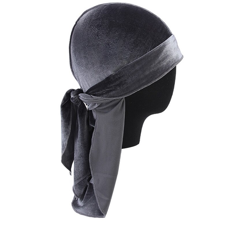 Women Breathable Velvet Turban Hat Durag Wigs Doo Headwrap Long Tail Pirate Caps Solid Color Women Hair Accessories: Gray