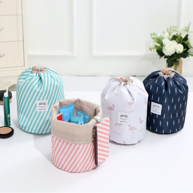 Women makeup bag Drawstring Cosmetic Bag Round Travel Organizer Make Up Case Storage Pouch Toiletry Beauty Kit Necessaries