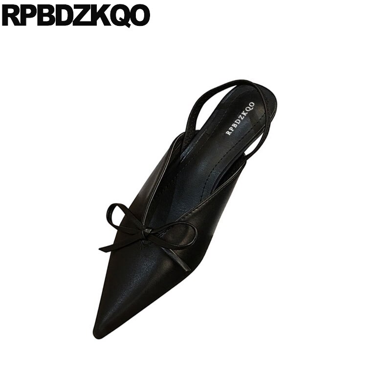 pointed toe beige casual cheap ladies mid heels shoes scarpin bow thin pumps black slingback korean stiletto medium