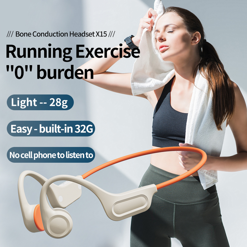 POLVCDG-X15 Przewodzenie kostne Pamięć 32G Bezprzewodowy zestaw słuchawkowy Bluetooth Wiszące ucho Wodoodporny zestaw słuchawkowy rowerowy IPX5 z mikrofonem