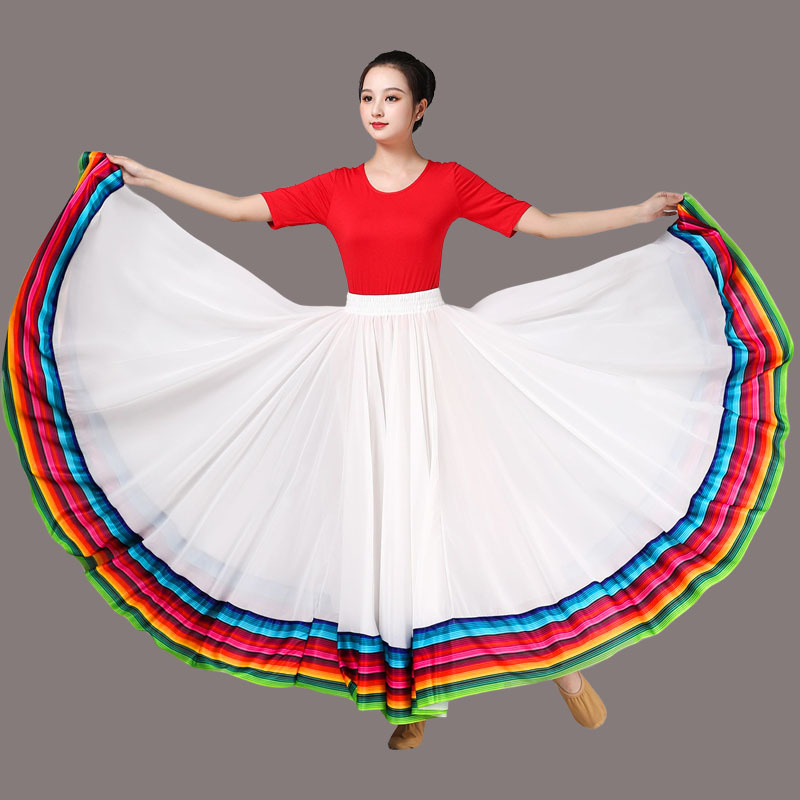 Ropa de calle, falda para actuación de baile, faldas de gasa para mujer, faldas largas de baile cuadradas con borde de arcoíris y cintura elástica de 720 grados
