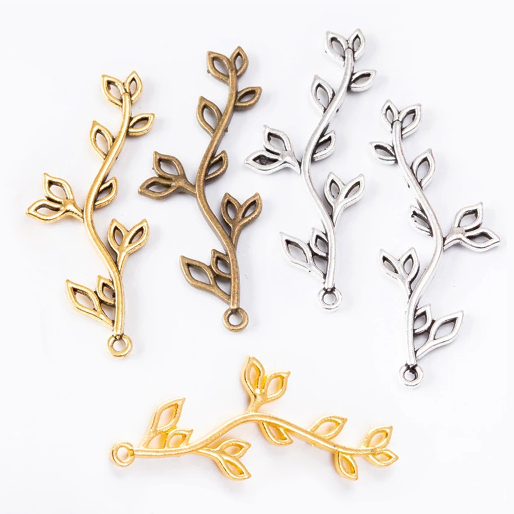 20 piezas colgantes de hojas de rama de árbol, colgantes de Metal DIY para collar, pulsera, manualidades, componentes para hacer joyería, manualidades,
