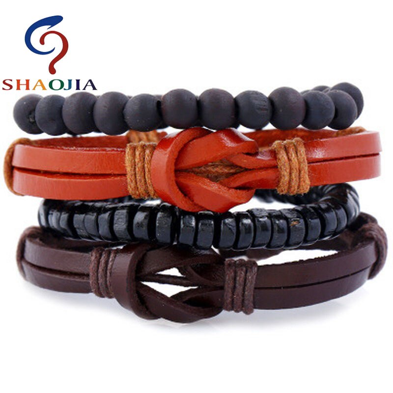 Leren armbanden sieraden heren modieuze jamaica armband verstelbare maat elastische kralen armband esdoornbladeren weven wikkelarmband: Tz089