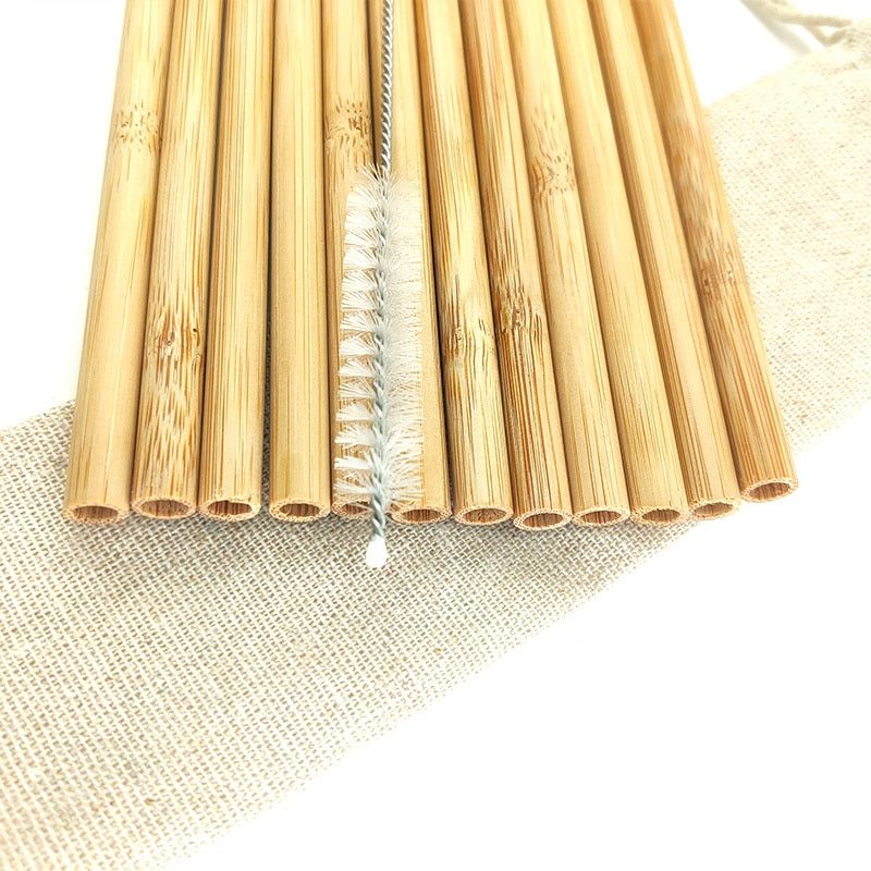 12 stk / sæt bambus drikkestrå genanvendeligt miljøvenligt festkøkken med ren børste til