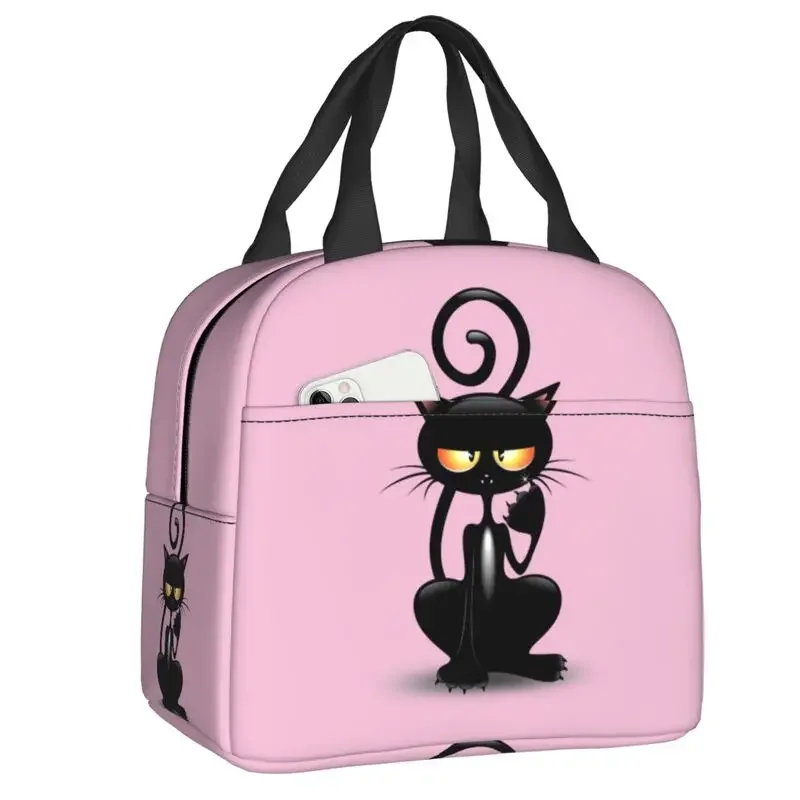 Aangepaste zwarte kat lunchtas dames warme koeler geïsoleerde lunchcontainer box voor student schoolwerk picknick voedsel draagtassen: GRIJS