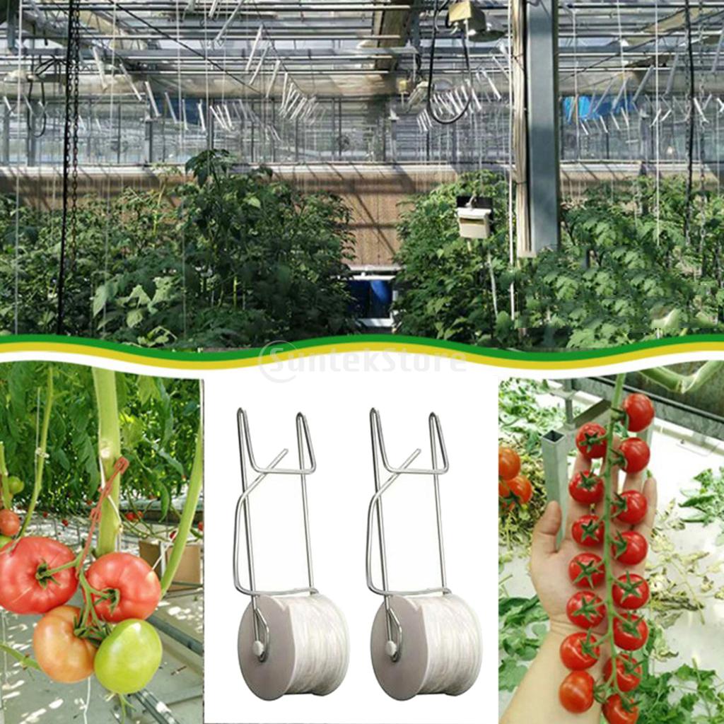 Juego de 2 ganchos para tomate, Clips para vegetales, para plantar cerezas de pepino, fruta, cuerda de 15m
