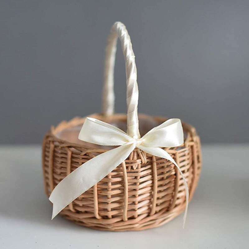 Panier à fleurs tissé en rotin, panier de rangement fait à la main pour fille, pour décor de mariage à la maison: blue large