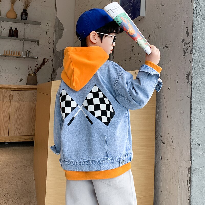 4-14 jahre Teenager freundlicher Jungen Jeans Mantel gerissen See Patchwork Denim Jacken Jungen Alle-spiel lässig Spitzen Frühling Herbst Kleidung
