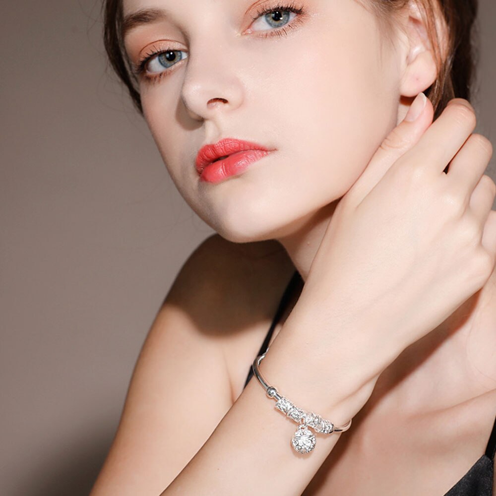 Luxus Armband Armreif Koreanische Schmuck Für Frauen Sterling Silber Armband Einstellbar Aushöhlen Liebe Armreif Hochzeit D30