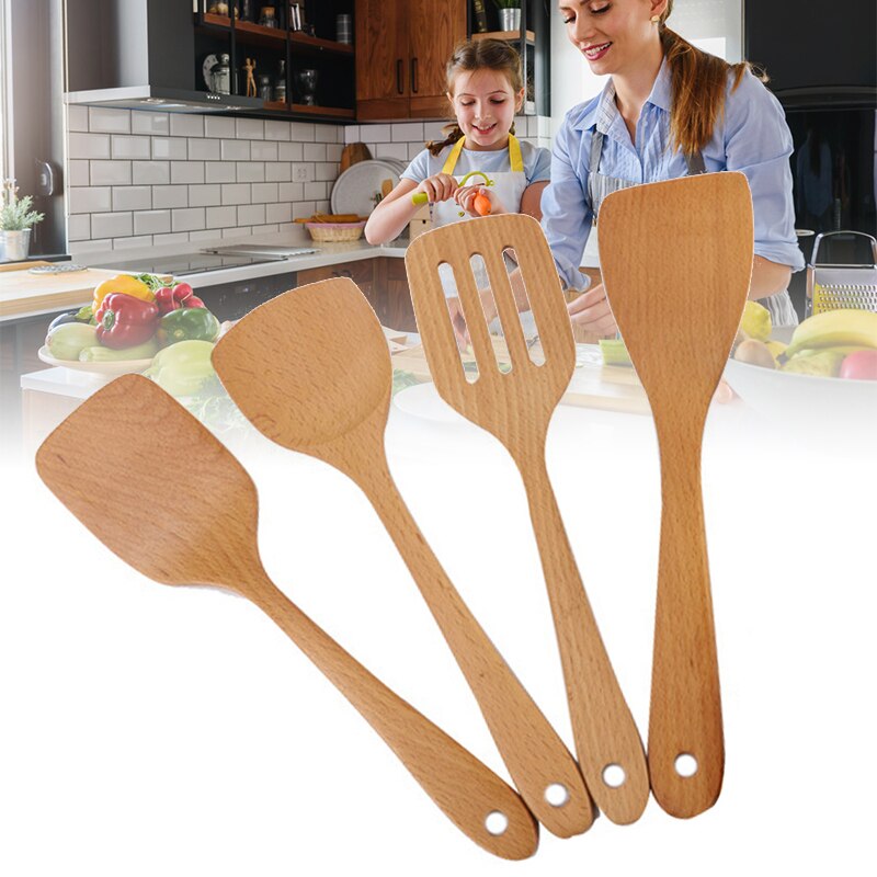 1 Pc Keuken Kookgerei Bamboe Houten Non-stick Lepels & Spatel Kookgerei Koken Tool Keuken Koken Scoops Gebruiksvoorwerpen