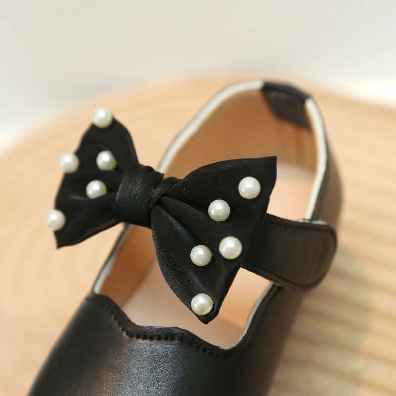 Children Mary Janes Beading Ribbon Black Beige Girl's Princess Shoes Shallow Flexiable Kids Flat Shoe 21-30