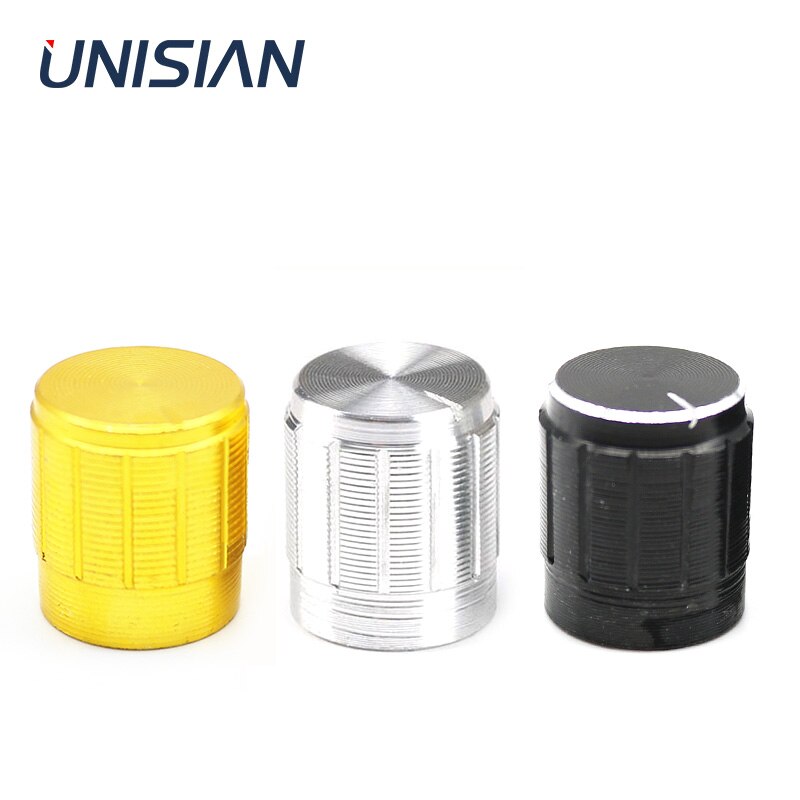 UNISIAN Potentiometer Control Knobs Black Sliver Gold Metal Switch Rotary Knob 15X17mm 6mm Shaft Hole Caps