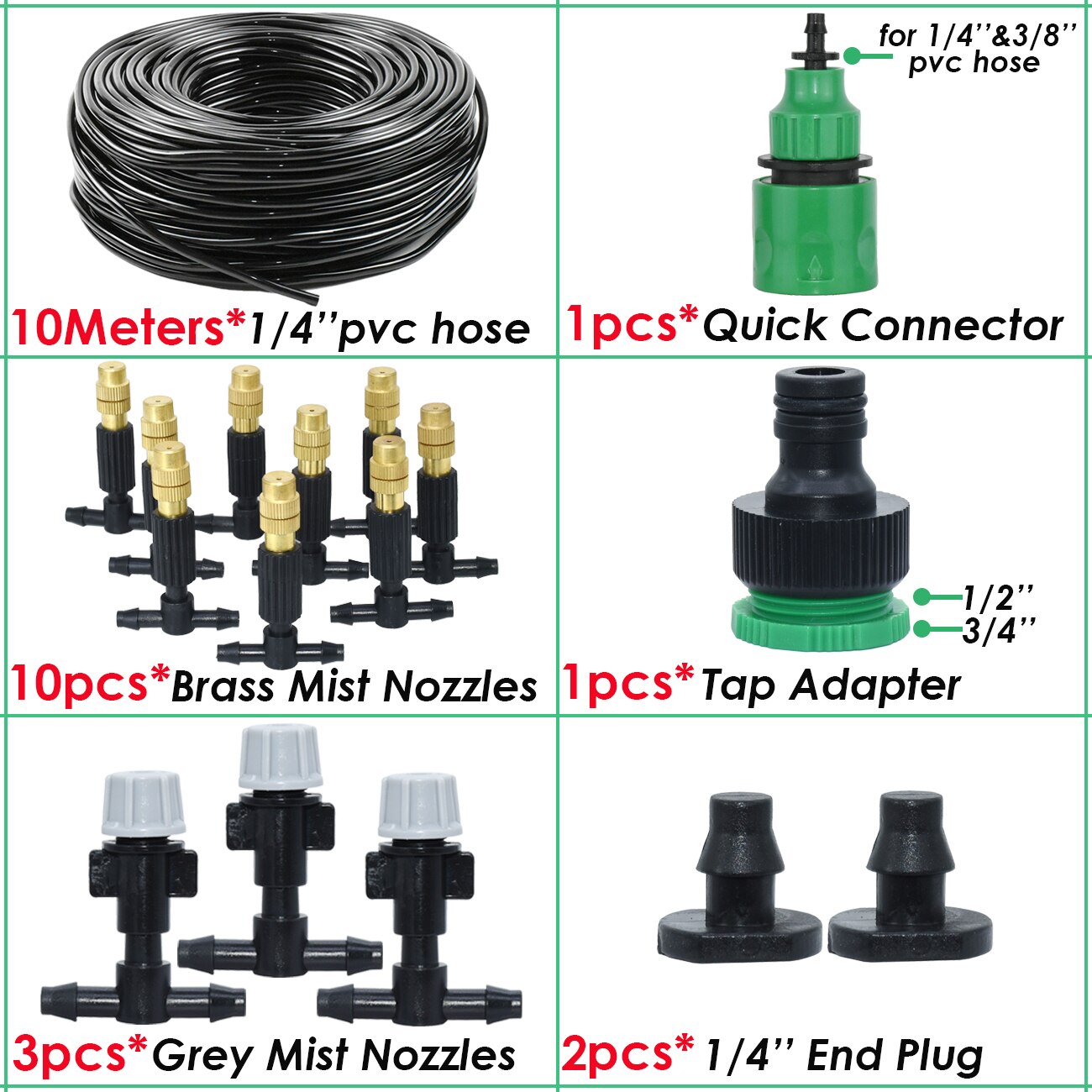 5M-30M 4/7mm Brass Tee Atomizer Nozzle Hose Garden Irrigation 1/4'' Outdoor Misting Cooling Watering System for Patio Greenhouse: SPL11-325-B-10M