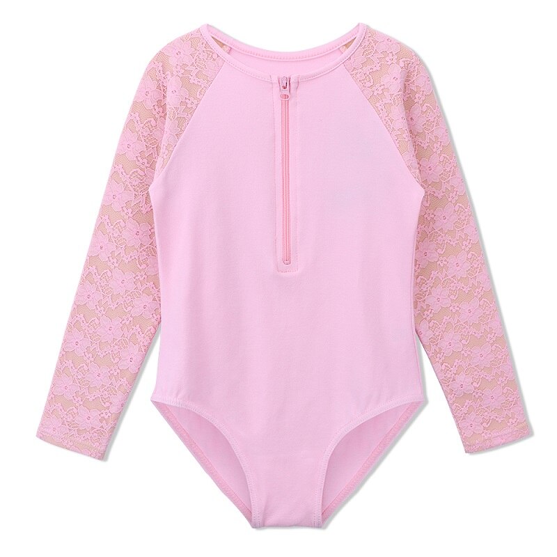 BAOHULU trykot baletowy bawełna koronki z długim rękawem nastolatki gimnastyka trykot dziewczyny wydajność kostium taneczny body dzieci ubrania taneczne: B191 pink / L