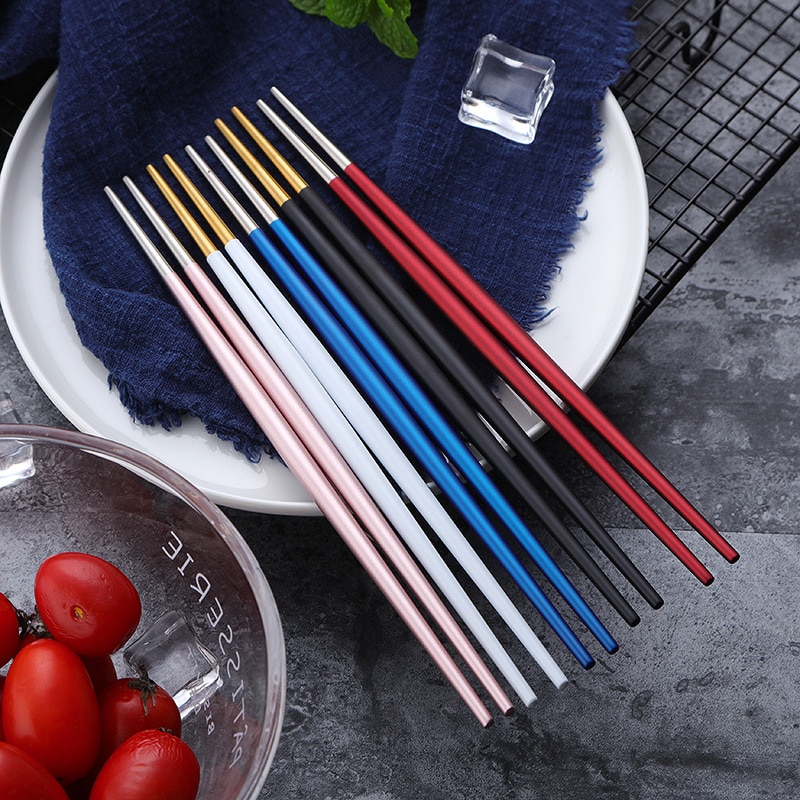 Stainless Steel Chopsticks Set 5pair Japanese Chop Sticks Multi Color Metal Chopsticks Reusable Food Sticks Sushi Hashi Baguette