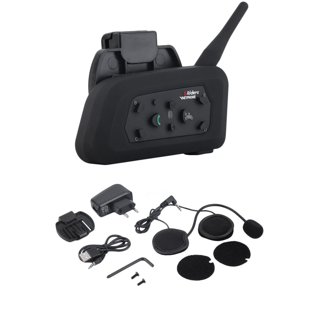 US / EU Plug V6 Helmet Intercom 6 Riders 1200M Motorcycle Bluetooth Intercom Headset Walkie Talkie Helmet BT Interphone