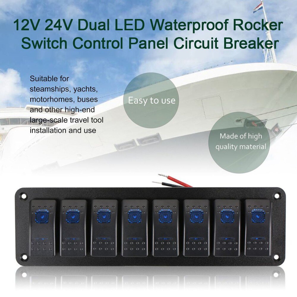 8 Gang Marine Boat Rocker Switch Panel, 12V/24V Waterproof RV LED Switch Panel for Car Truck Marine Boat, On/Off Toggle Rocker