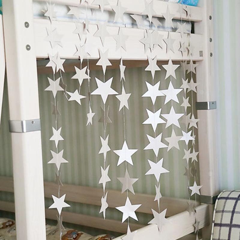3.8-4.2m Gold Silver Paper Star Garland Banner for Birthday Wedding Decor Glitter Paper Hanging Ramadan Decoration