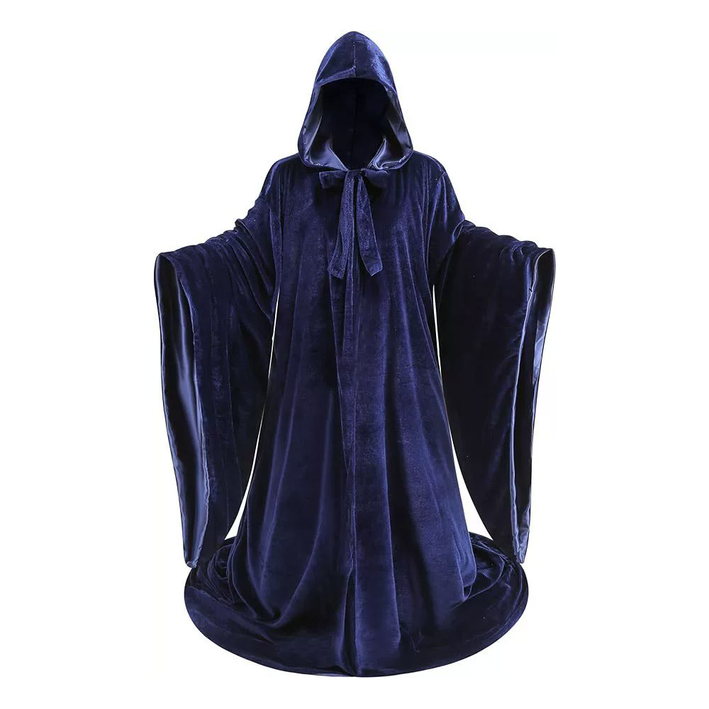 Costume da mantello con vestaglia nera medievale di Halloween Costume da prete per adulti Cosplay con cappuccio e mantello allentato spaventoso e spettrale per bambini e donne: Blu