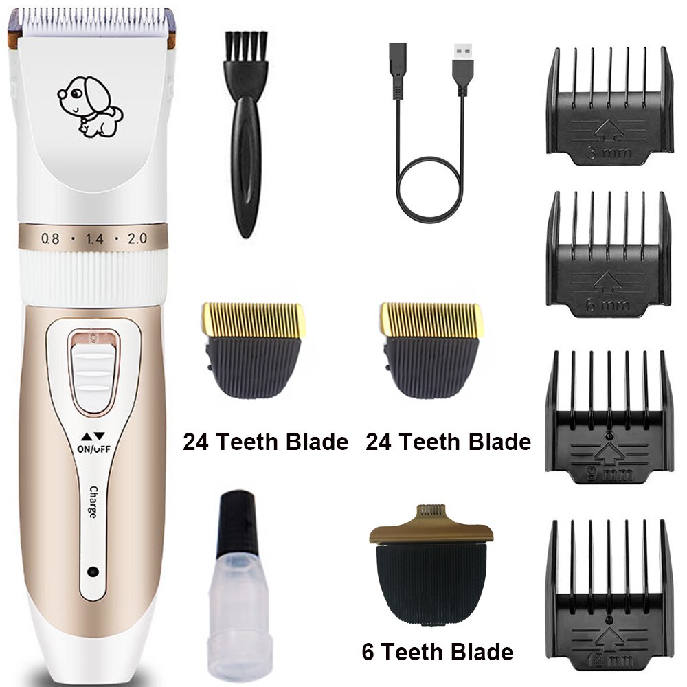 Electrical Pet Trimmer Grooming Kit Rechargeable Pet Dog Cat Hair Trimmer Shaver Set Animals Hair Cutting Machine: White C