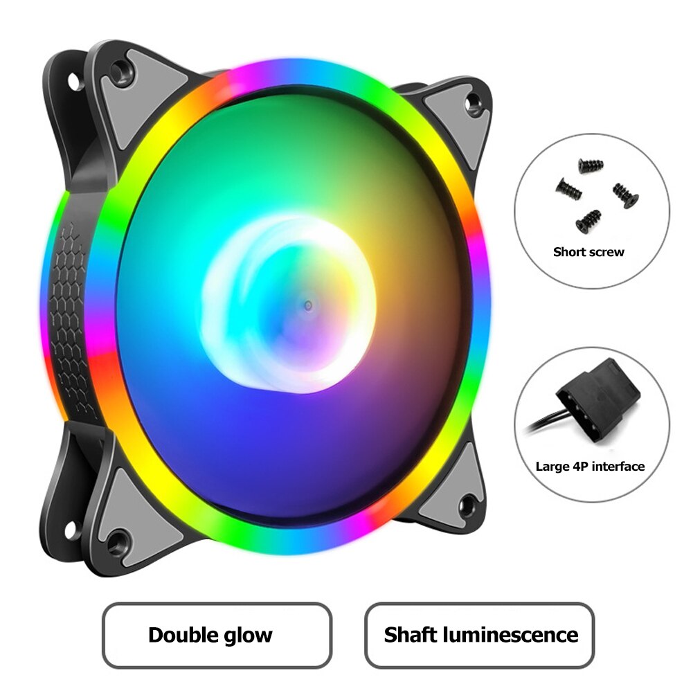 COOLMOON 12cm DC 12V Large 4 Pin Cooling Fan Desktop Chassis PC Case Mute Rainbow Lighting Heatsink Radiator