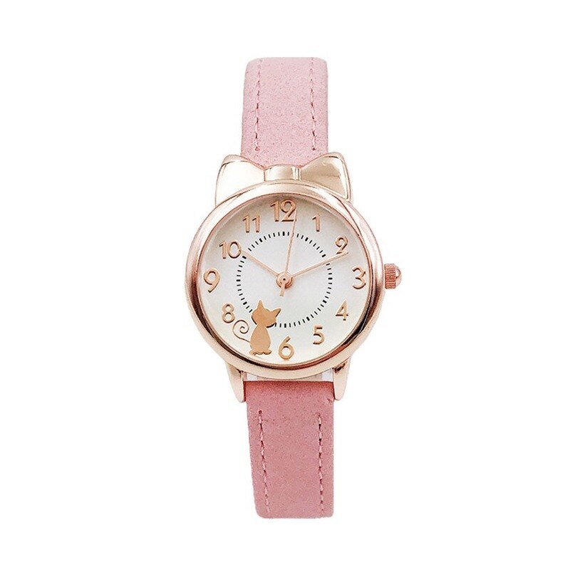 Leuke Casual Meisje Horloge Kids Leuke Lederen Band Cat Horloges Waterdicht Mooie Kid Kinderen Quartz Student Polshorloge: Pink rose gold