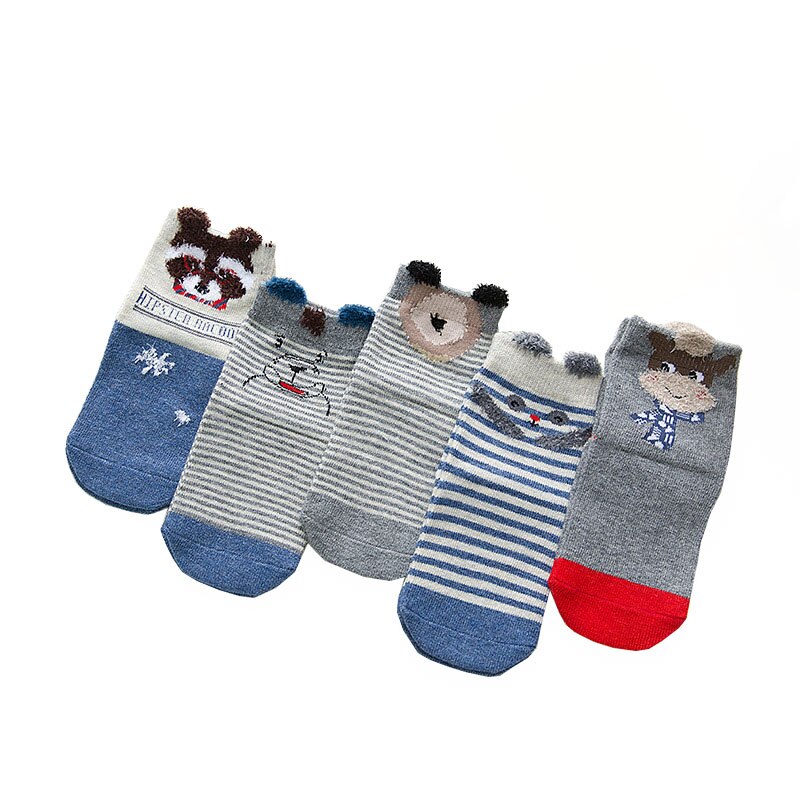 5 Pairs Schattige Kinderen Katoenen Sokken Peuter Baby Jongen Meisje Enkel Baby Casual Herfst Cartoon Dier Grappig Lot Pack crew Lente: Bear Ox / S (1-3 Years)