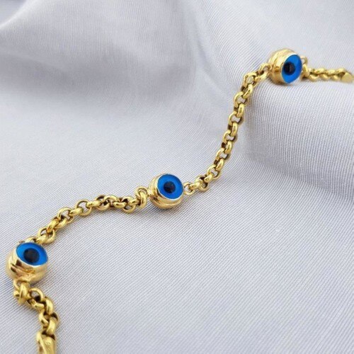 Drie Evil Eye Kralen Oogje Vergulde Armband BBB01