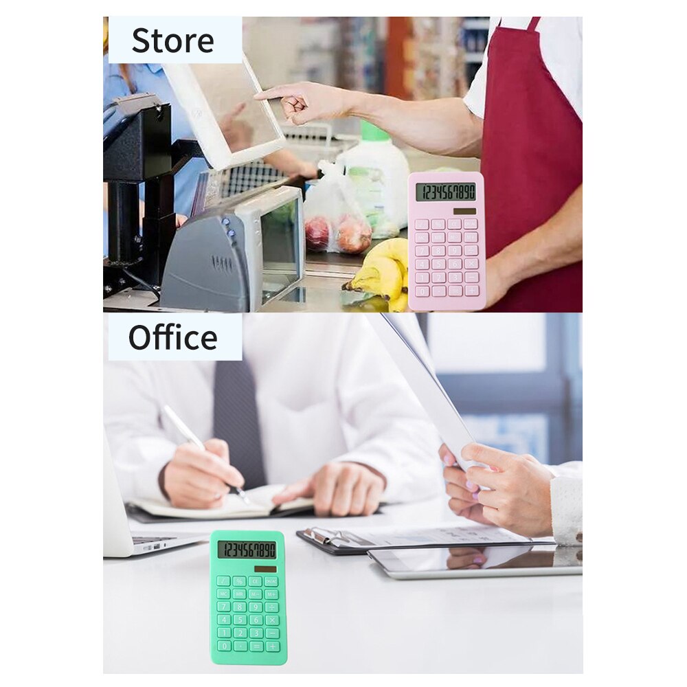 Portable Desk Calculator 10 Digits Display Solar Energy & Button Battery Dual Power Accounting Tool for School Office Supplies