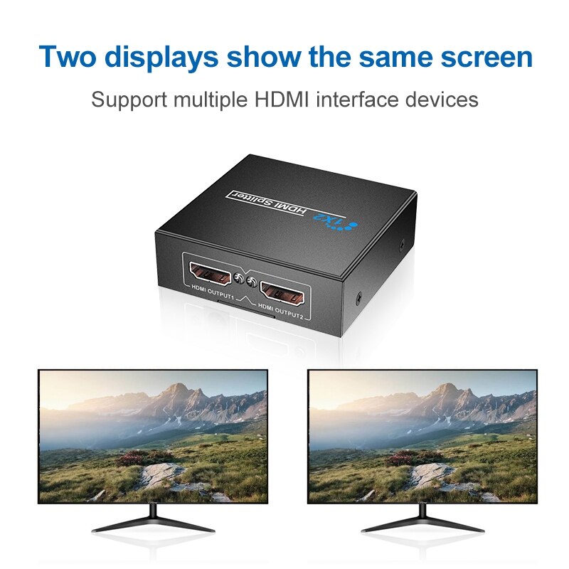 1X2 HDMI Splitter By 1 Port to 2 HDMI Display Duplicate/Mirror USB Powered Splitter (One Input to Two Outputs)