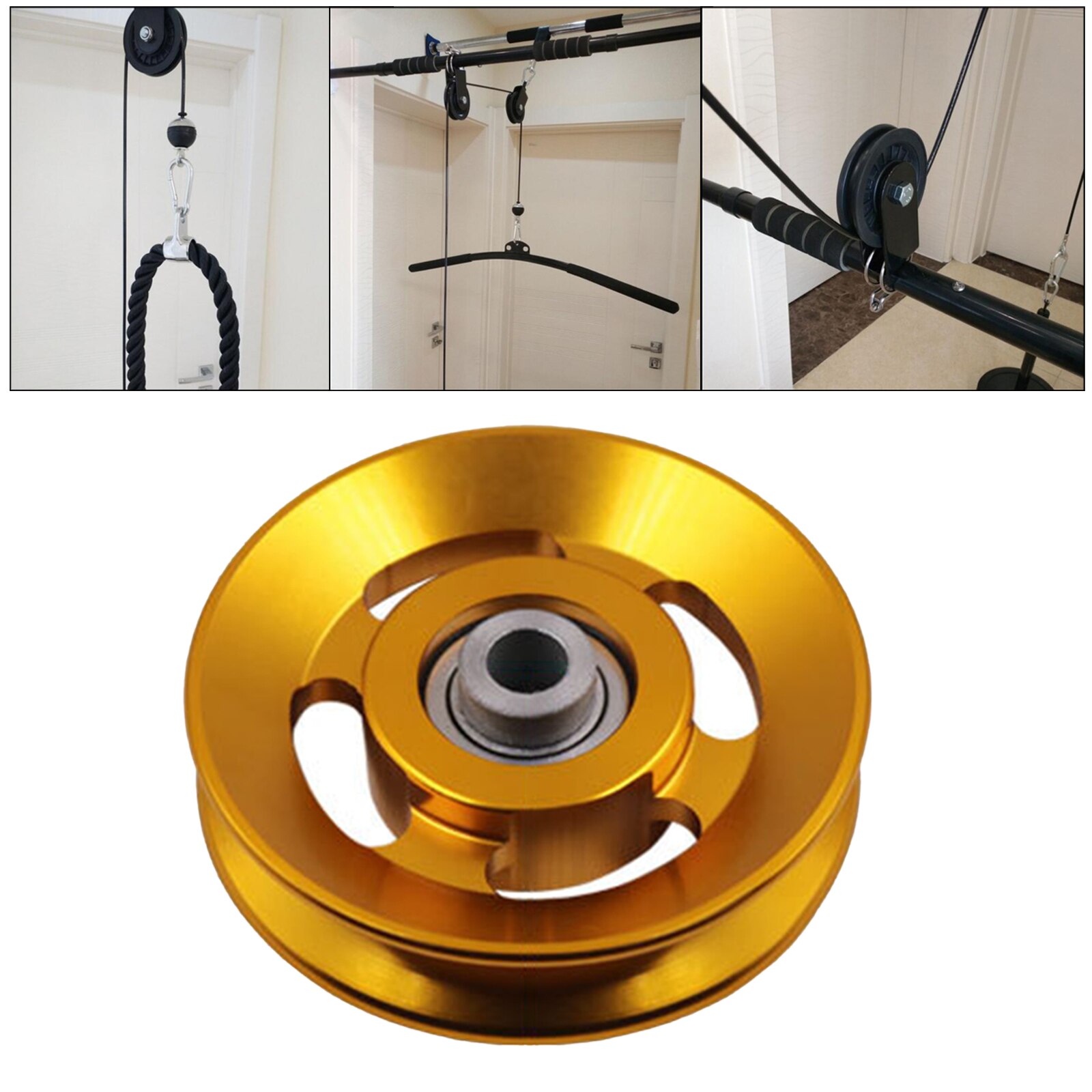 Bearing Pulley Wheel Cable Gym Equipment Parts, Aluminium Alloy, Sturdy and Durable: Gold 88mm