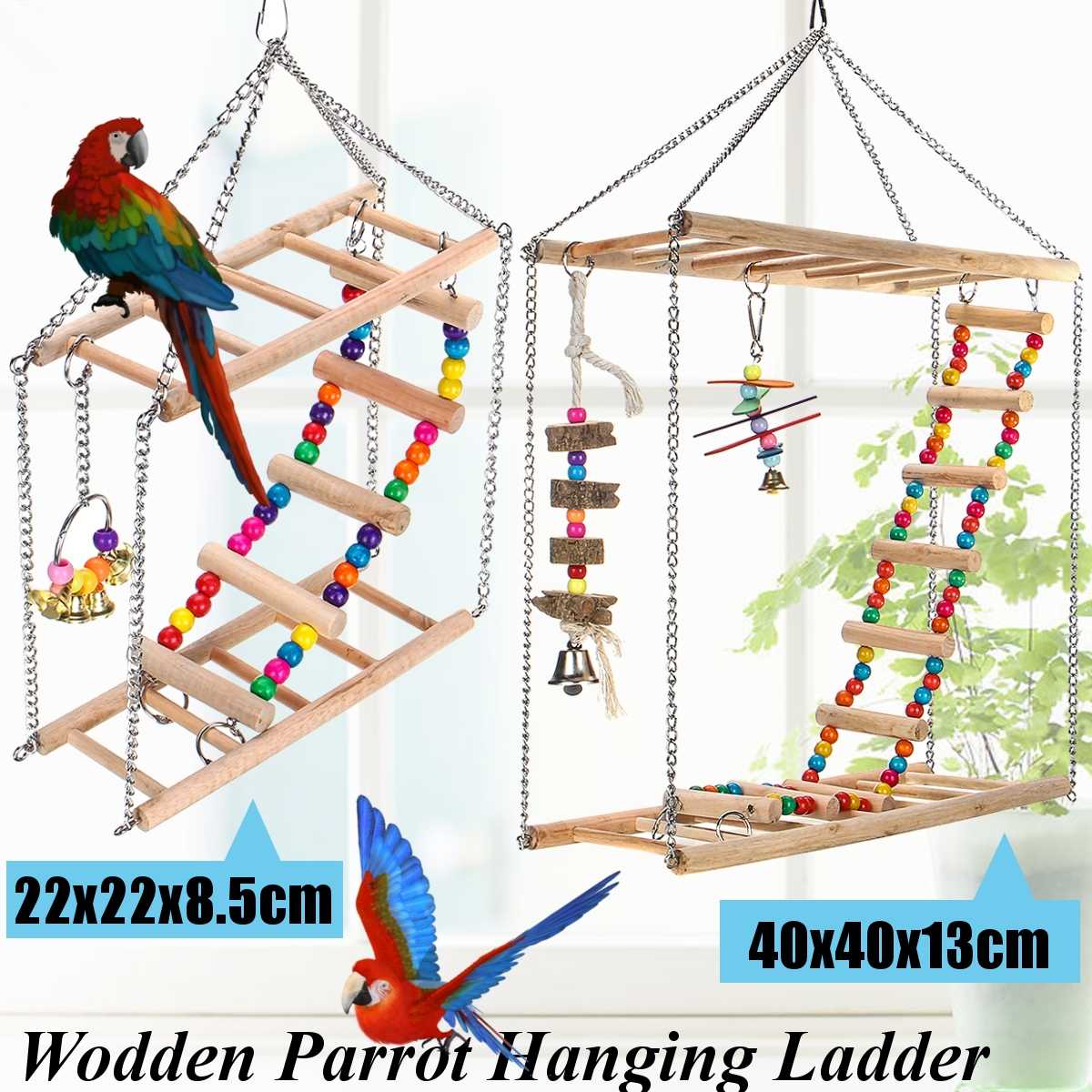 Houten Speelgoed Papegaaien Vogel Schommel Klimmen Oefening Opknoping Ladder Rainbow Bridge Huisdier Ara Hangmat Vogel Speelgoed Met Klokken
