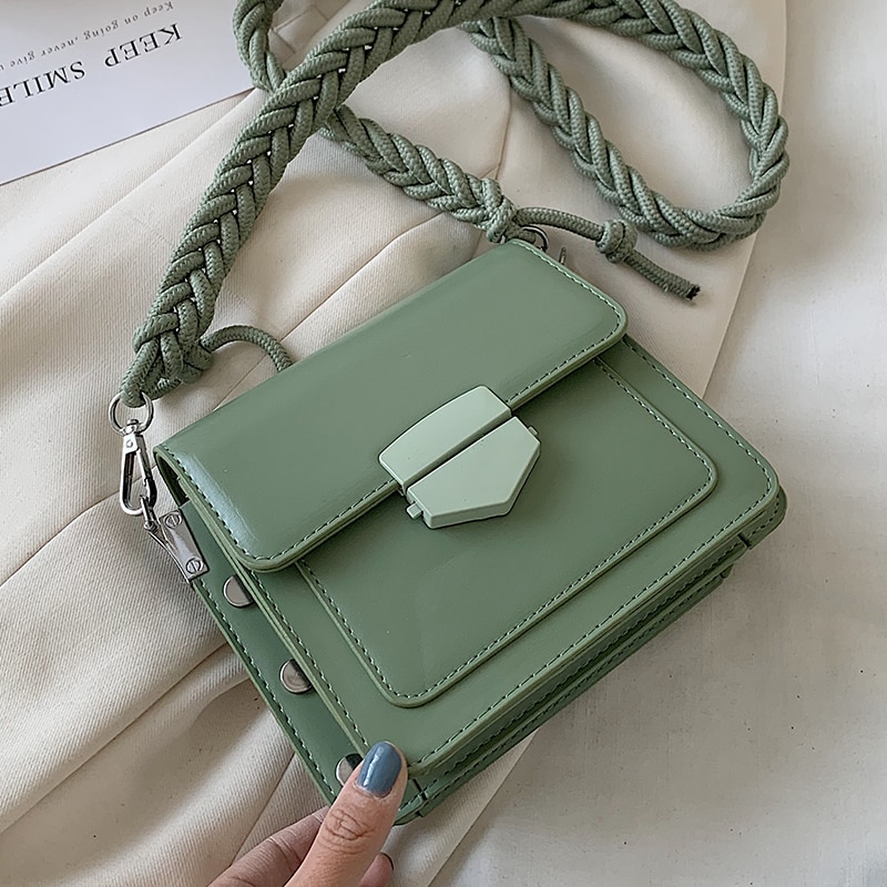 Solid color Square Crossbody bag PU Leather Women's Handbag Lock Shoulder Messenger Bag