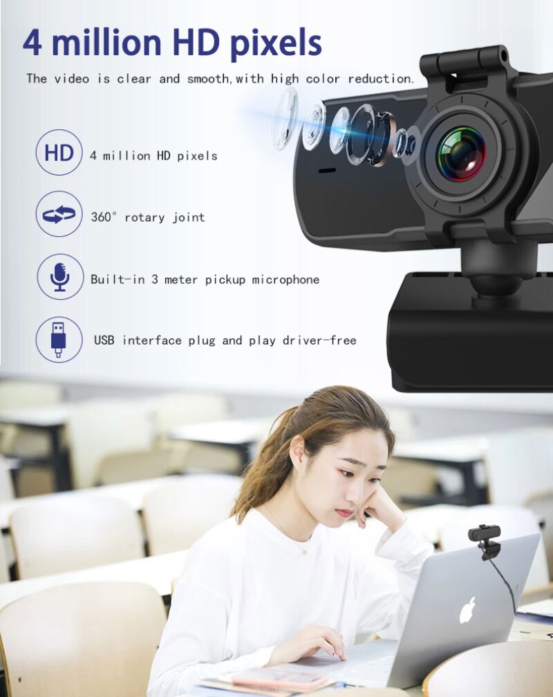 2K Fixed Focus HD Webcam Built-in Microphone Video Call Rotatable Camera Computer Peripherals Web Camera For PC Laptop