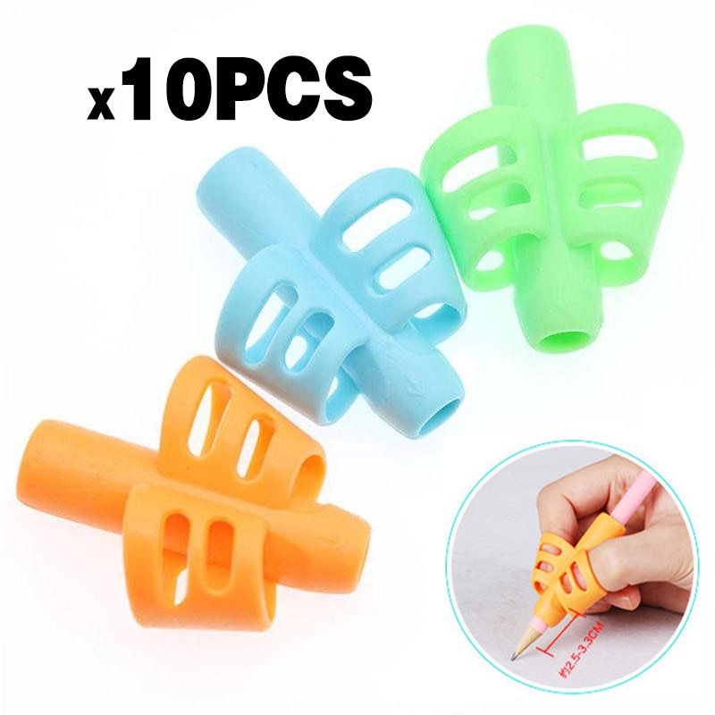 Soporte para bolígrafo de dos dedos para niños, 10 Uds., bolígrafo de aprendizaje para escribir, corrección de postura, dispositivo de agarre auxiliar de silicona para estudiantes