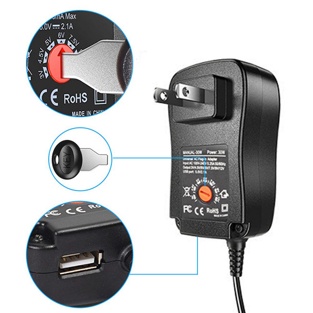 30W Multifunctional Power Adapter AC/DC Power Adapter With 9 Adapter Tips For Home Electronics