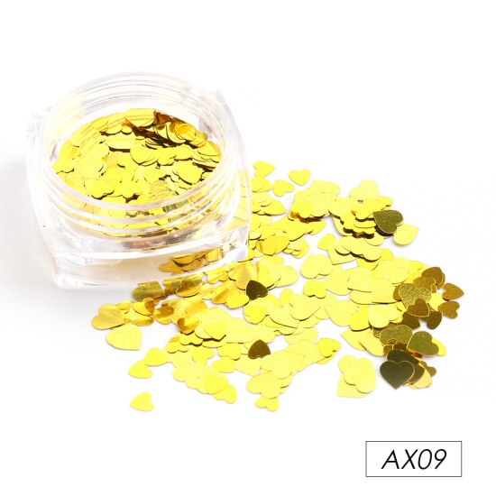 Rött hjärta nagel paljetter glitter mix guld färgglada 3d holografiska nail art flingor skivor paillett manikyr dekorationer ntax 01-18: Ax09