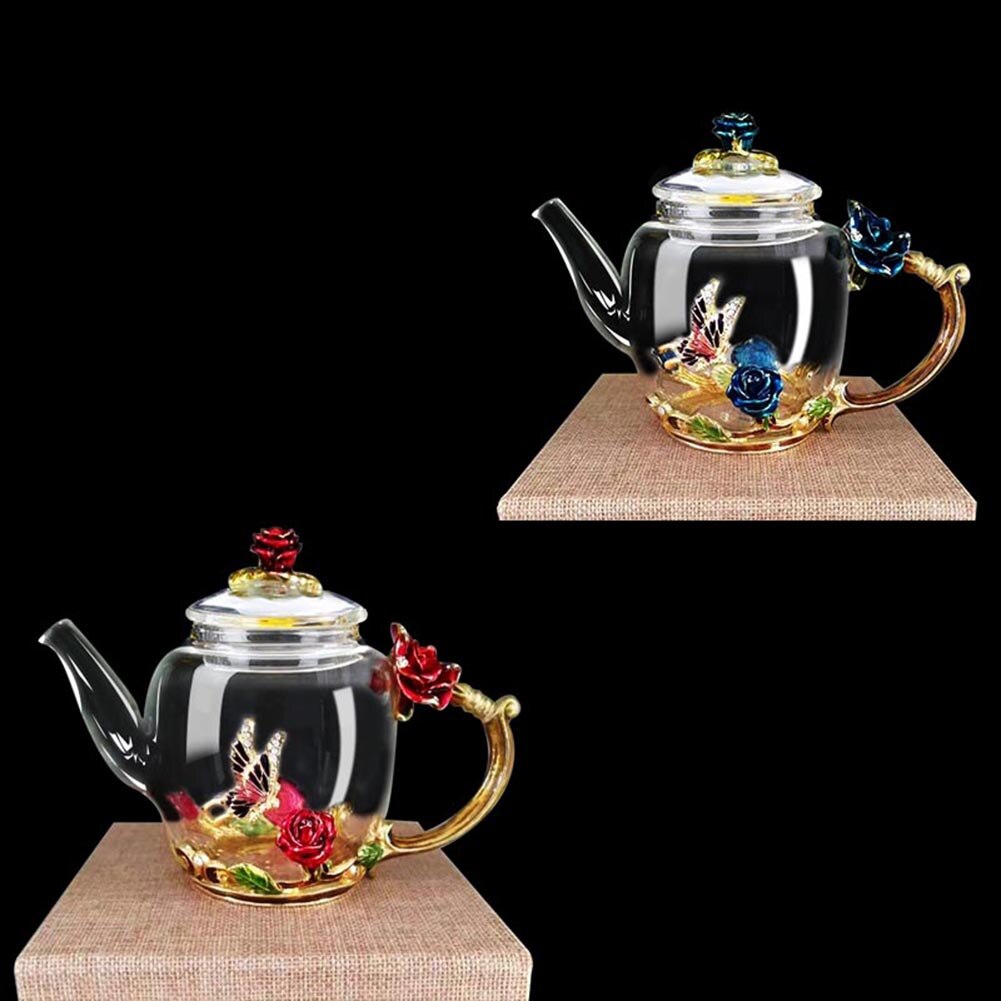 Eleganckie emaliowane szkło kryształbyć winnym róża żaroodporne dzbanek robić herbaty akcesoria kuchenne prezenty ślubne czajnik wody dzbany Drinkware