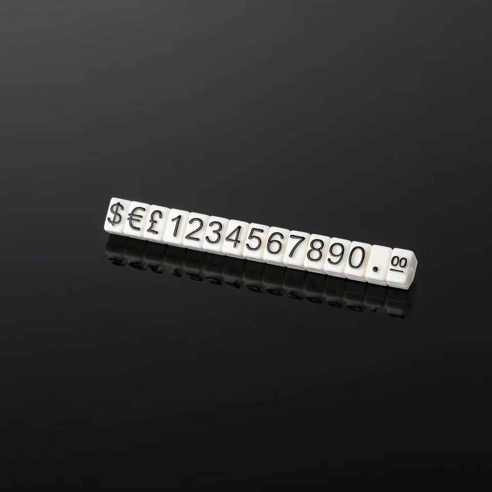 3*5mm justerbar pris kube tag til smykker pris display tæller stativ nummer brev dollar pris blok kit til detailbutik: Hvide sorte cifre