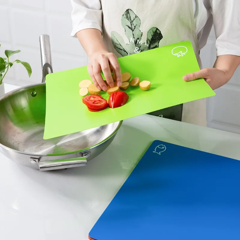 Tablas de cortar flexibles, tablas de plástico sin BPA para cocina, tapete de corte antideslizante para carne y verduras con iconos de alimentos