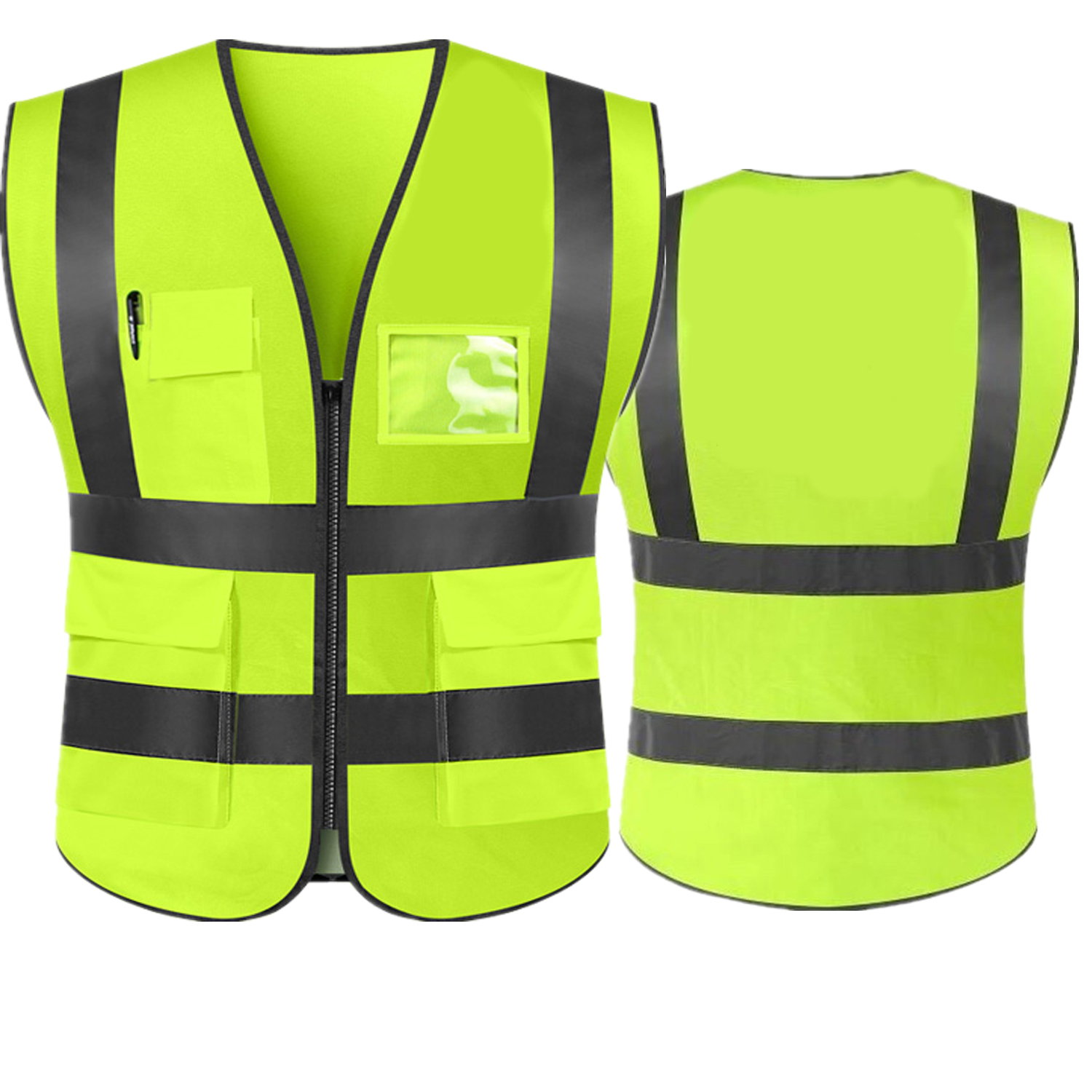 Hi Visibility Reflective Safety Vest With Reflective Strips and 5 Pockets Construction Work Uniform Vest ANSI Class 2 Standard: XXXL / Ivory